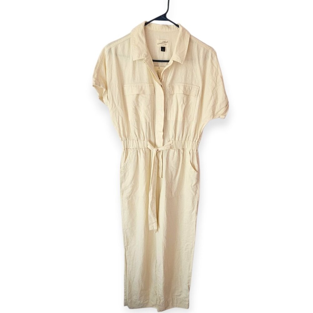 Universal Thread Womens Short Sleeve Ivory Linen Blend Jumpsuit Size 4 NWT
